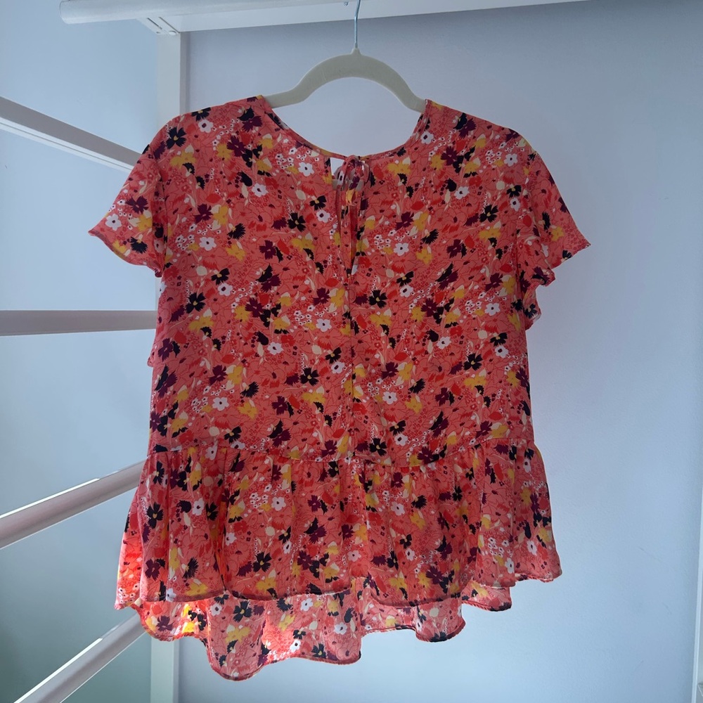 Gap blouse floral bow front tie flowy medium